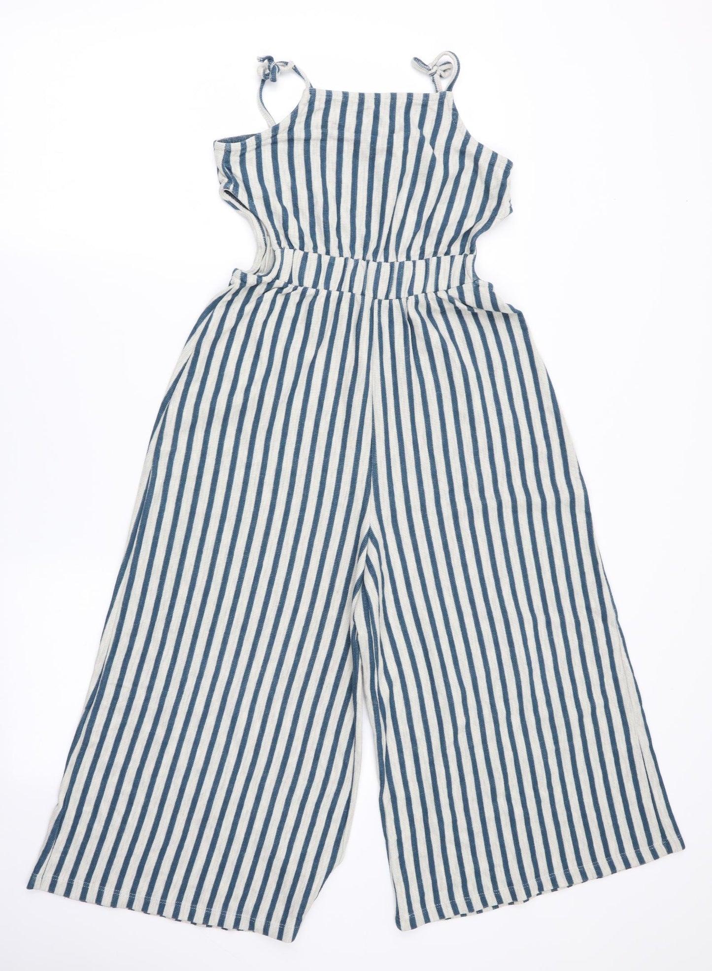 Pull & Bear Womens Blue Striped  Jumpsuit One-Piece Size S L17 in - Wide Legged - Cropped - cut out sides