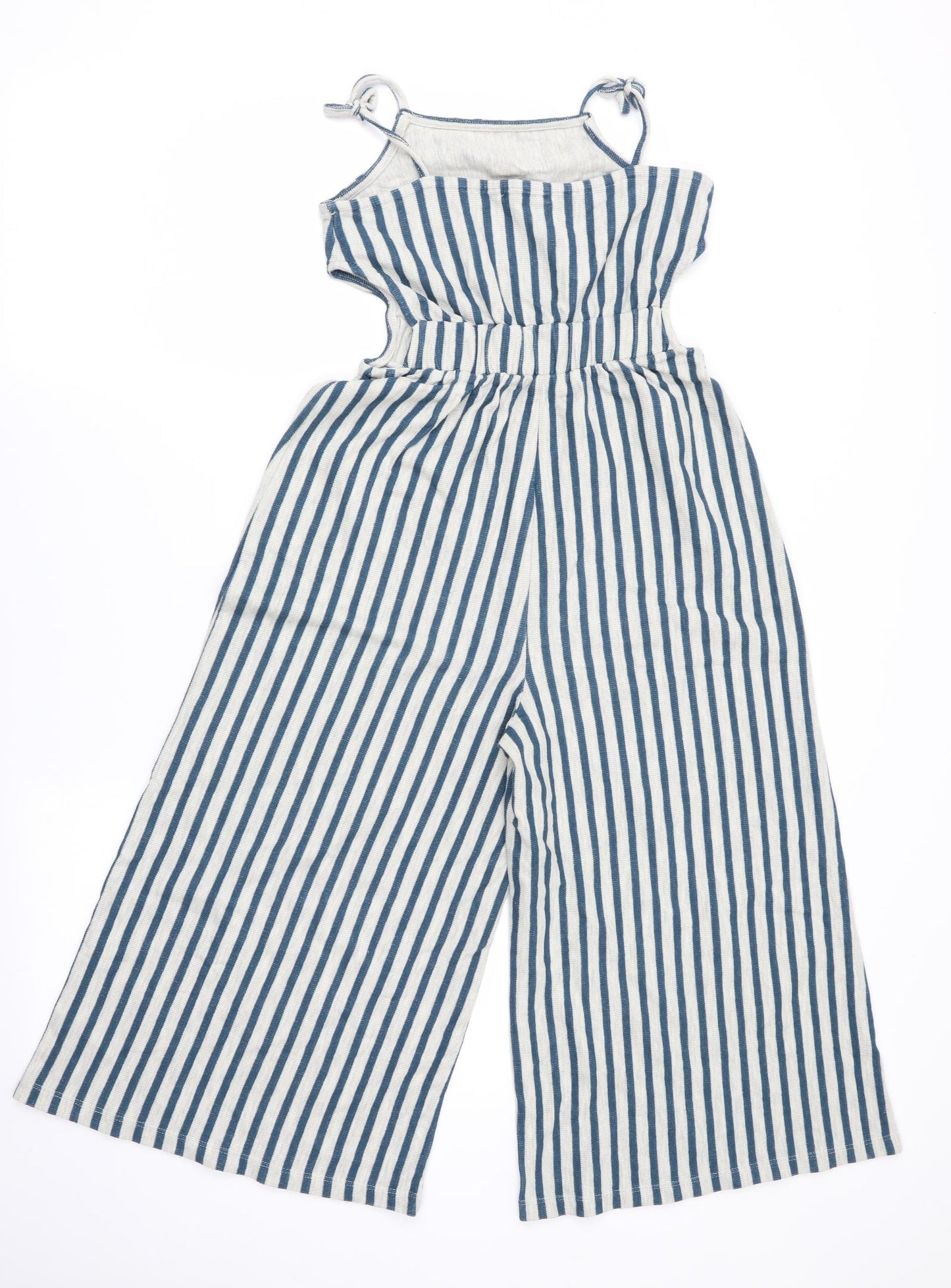 Pull & Bear Womens Blue Striped  Jumpsuit One-Piece Size S L17 in - Wide Legged - Cropped - cut out sides