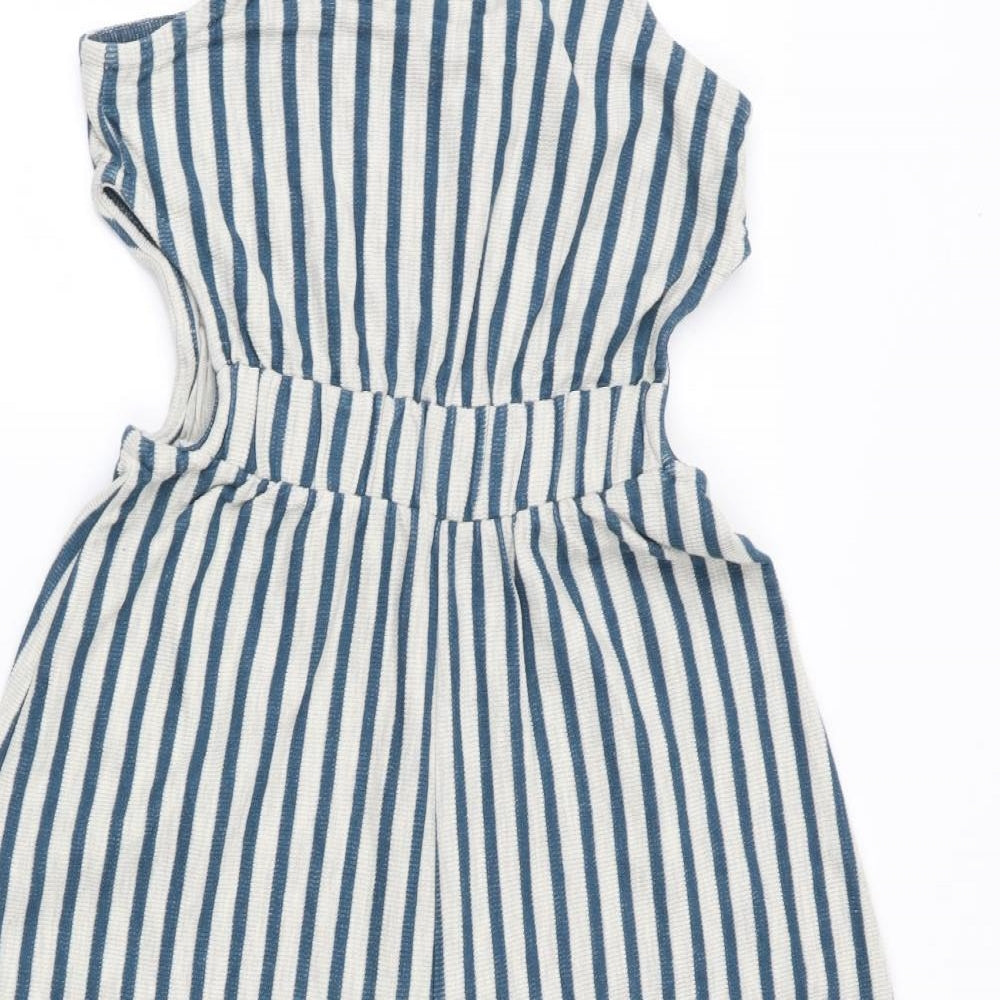 Pull & Bear Womens Blue Striped  Jumpsuit One-Piece Size S L17 in - Wide Legged - Cropped - cut out sides