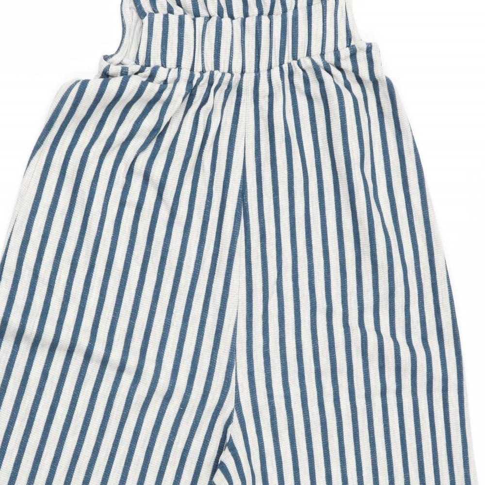 Pull & Bear Womens Blue Striped  Jumpsuit One-Piece Size S L17 in - Wide Legged - Cropped - cut out sides
