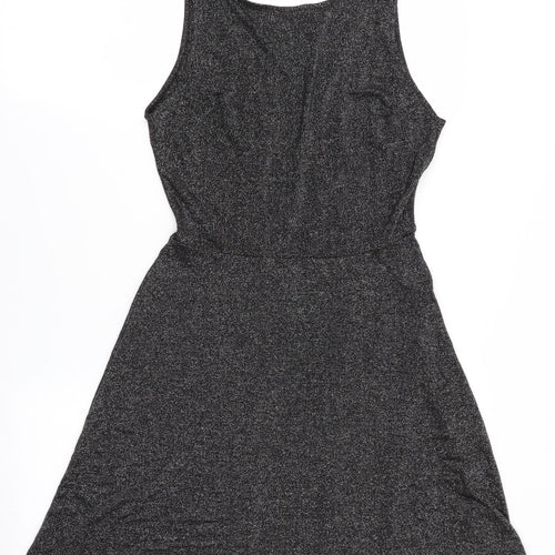 Divided Womens Black   Fit & Flare  Size 10  - Glitter effect Deep V Back