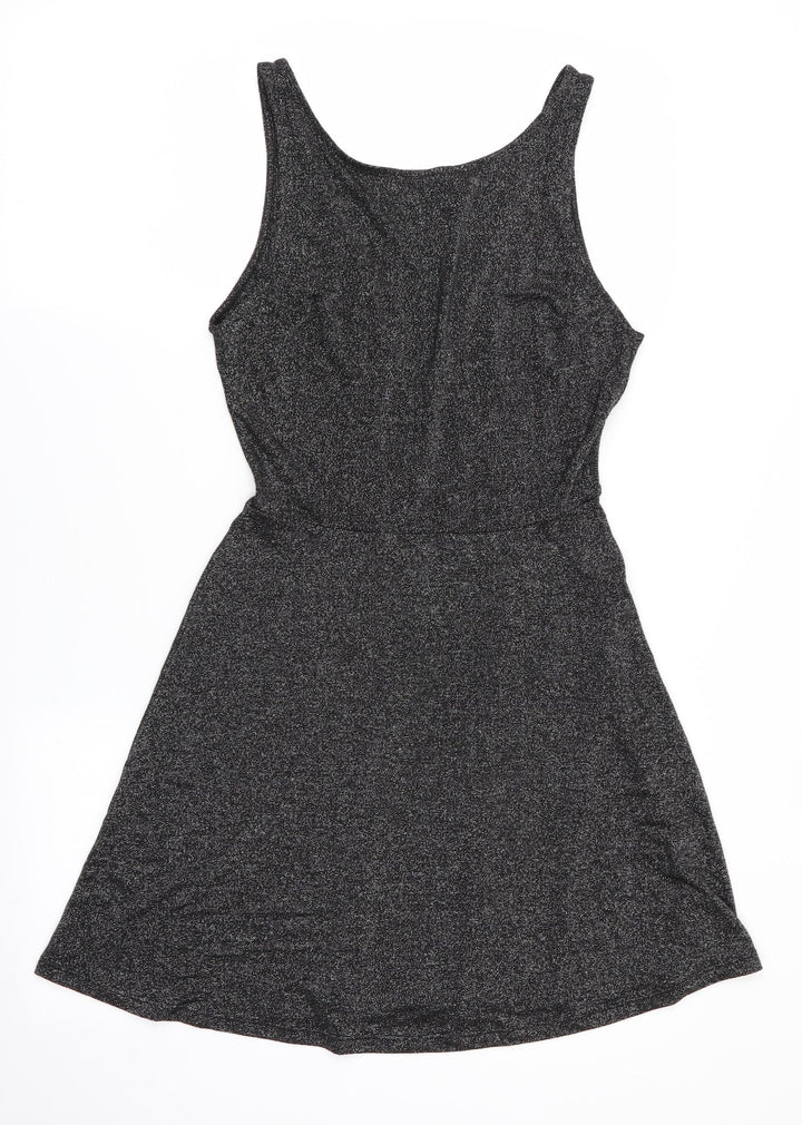 Divided Womens Black Fit & Flare Size 10 - Glitter effect Deep V Back