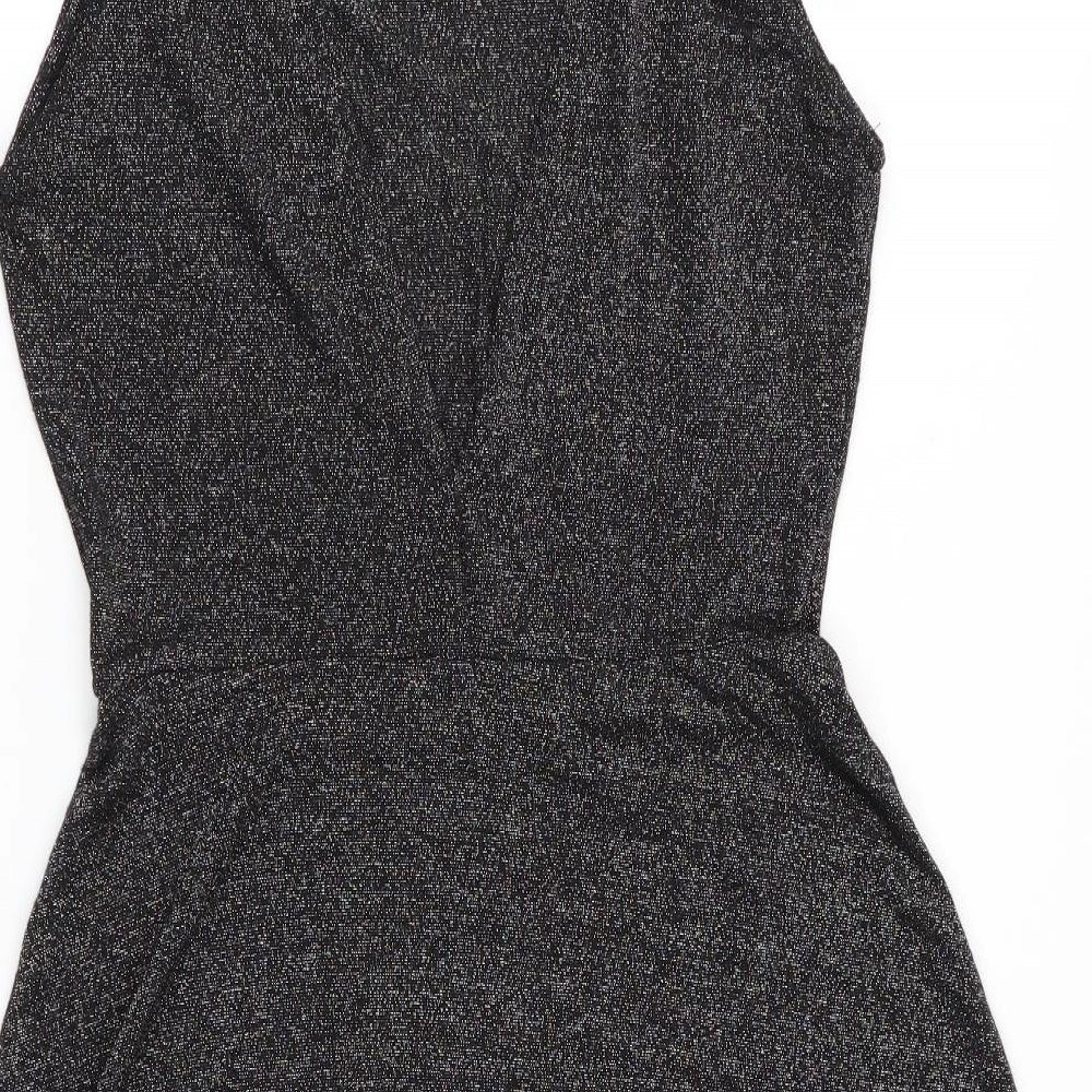 Divided Womens Black   Fit & Flare  Size 10  - Glitter effect Deep V Back