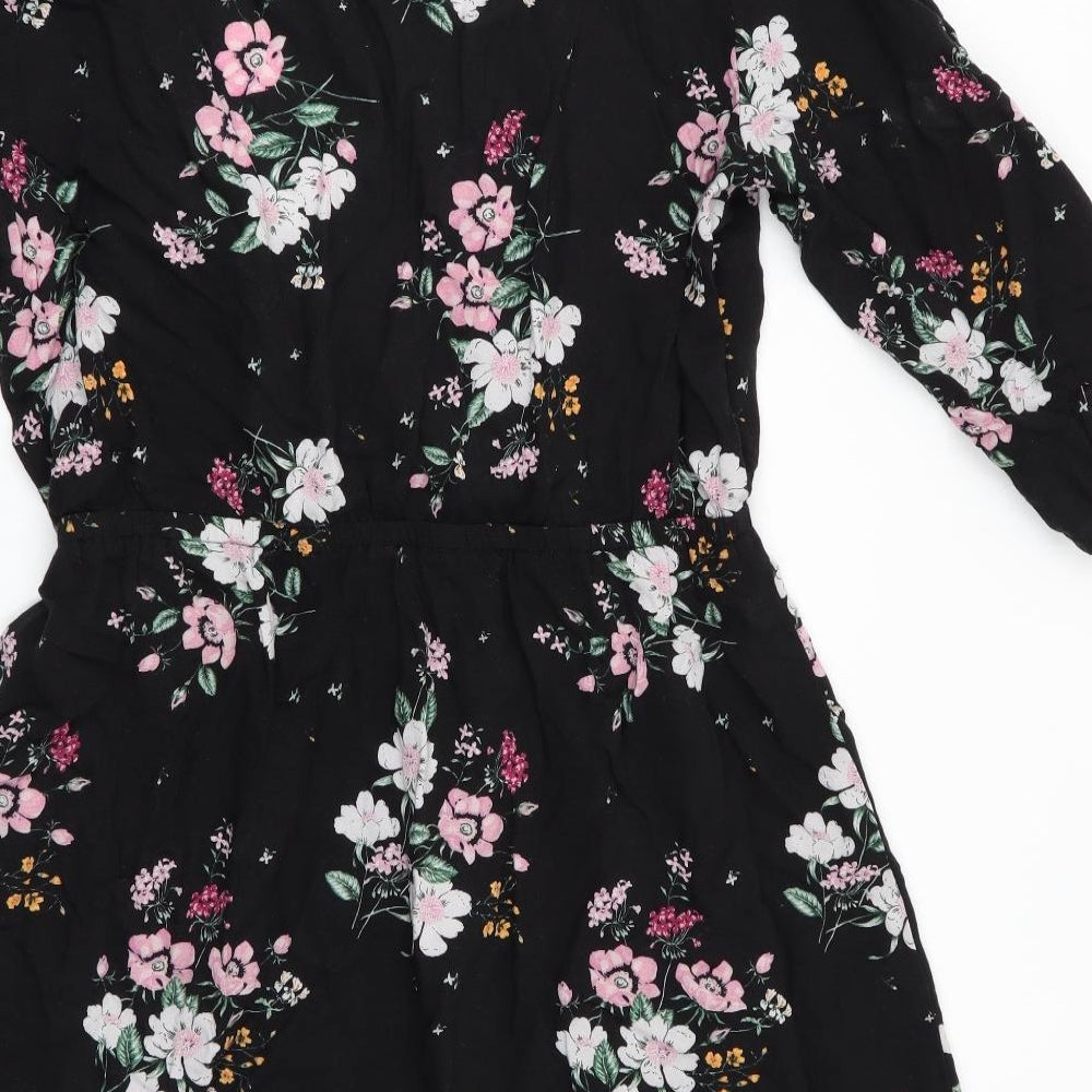 Divided Womens Black Floral  Fit & Flare  Size 10