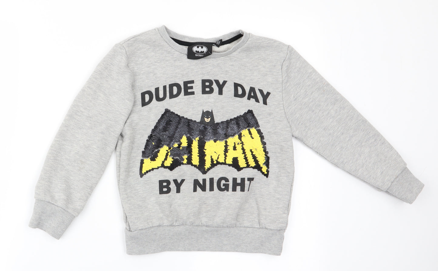 Batman by Primark Boys Grey   Pullover Sweatshirt Size 6-7 Years  - Dude by Day Batman by Night