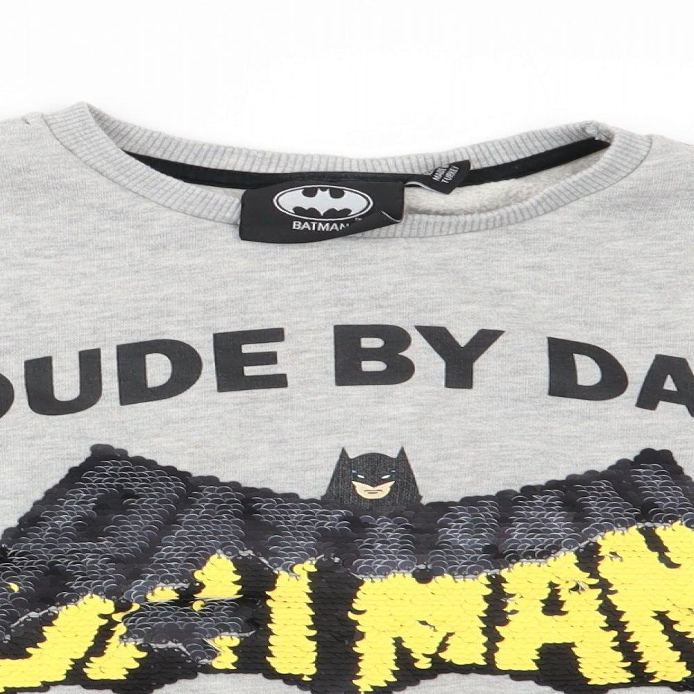 Batman by Primark Boys Grey   Pullover Sweatshirt Size 6-7 Years  - Dude by Day Batman by Night