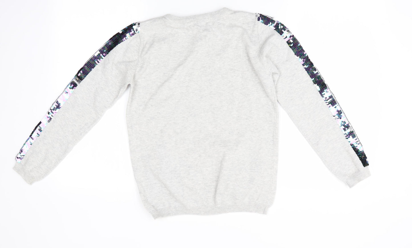 Primark Girls Grey   Pullover Jumper Size 12-13 Years  - Sequinned Arms