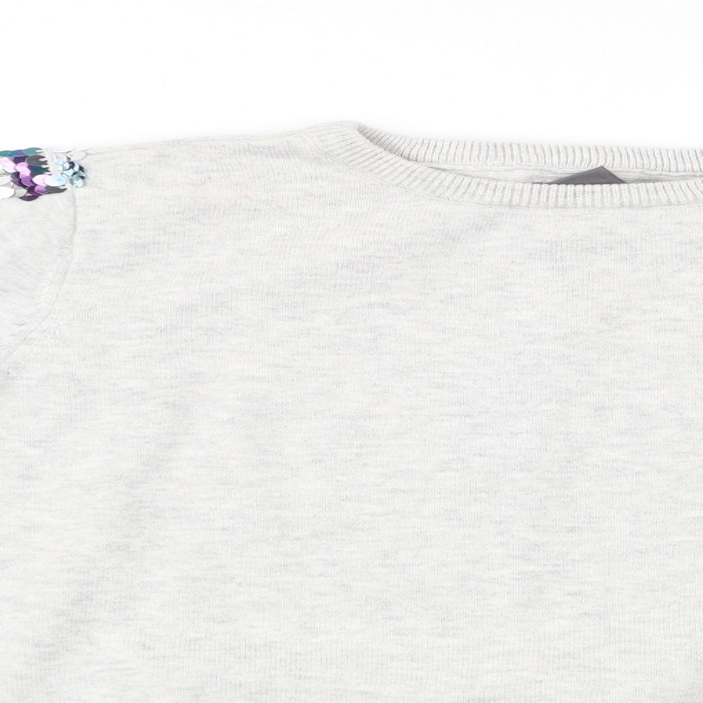Primark Girls Grey   Pullover Jumper Size 12-13 Years  - Sequinned Arms