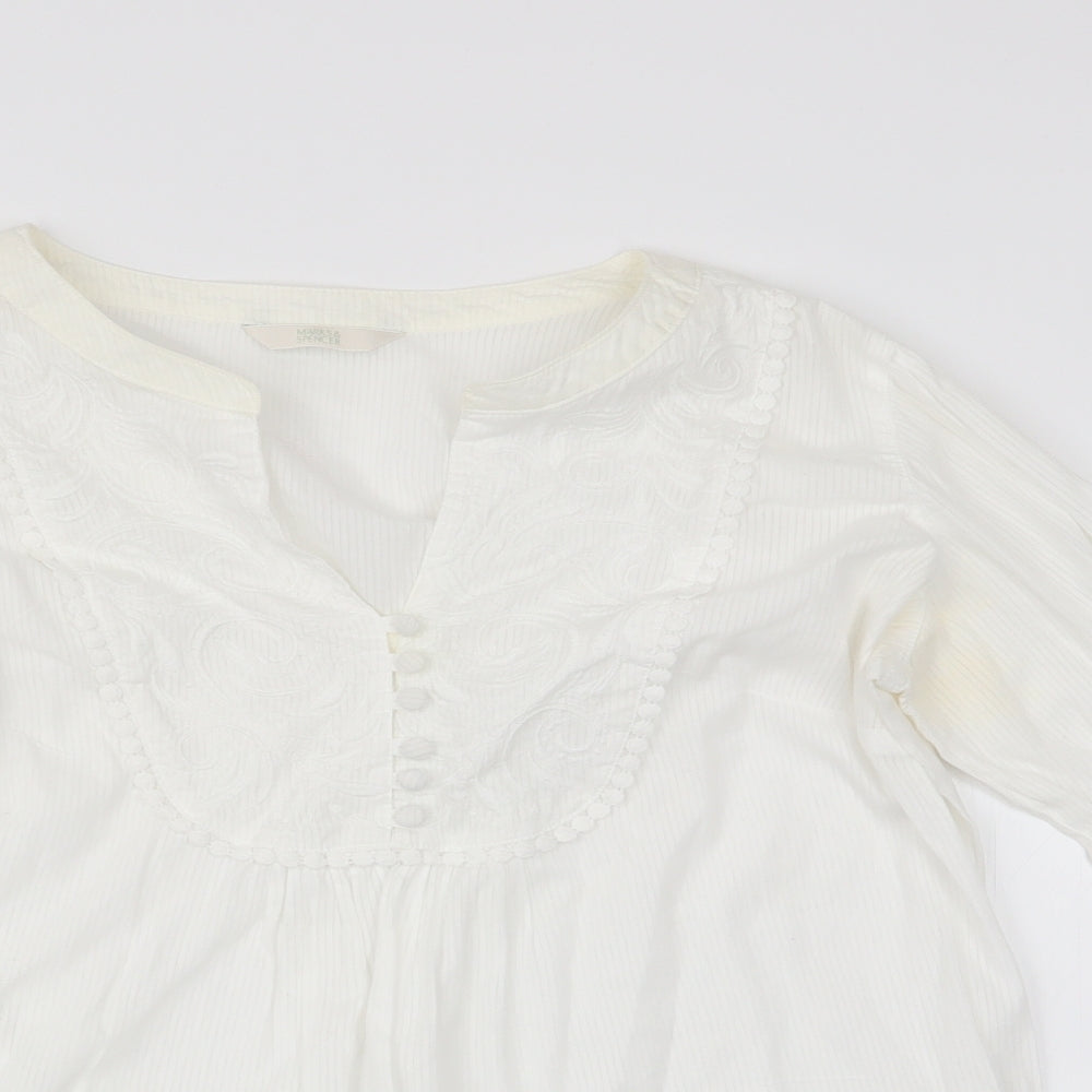 Marks and Spencer Womens White Floral  Basic Blouse Size 10  - Mandarin Collar