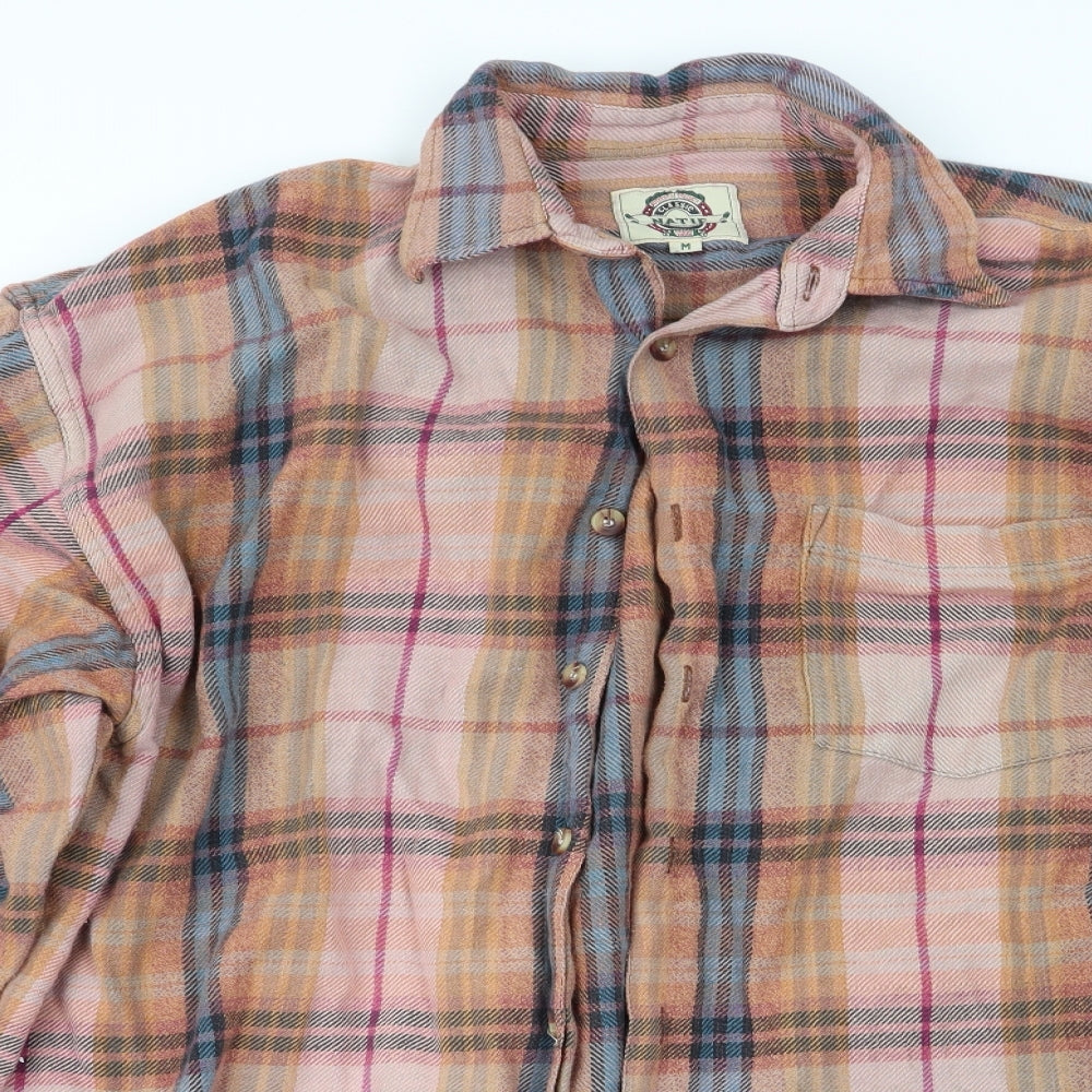 Natif Mens Orange Check   Button-Up Size M