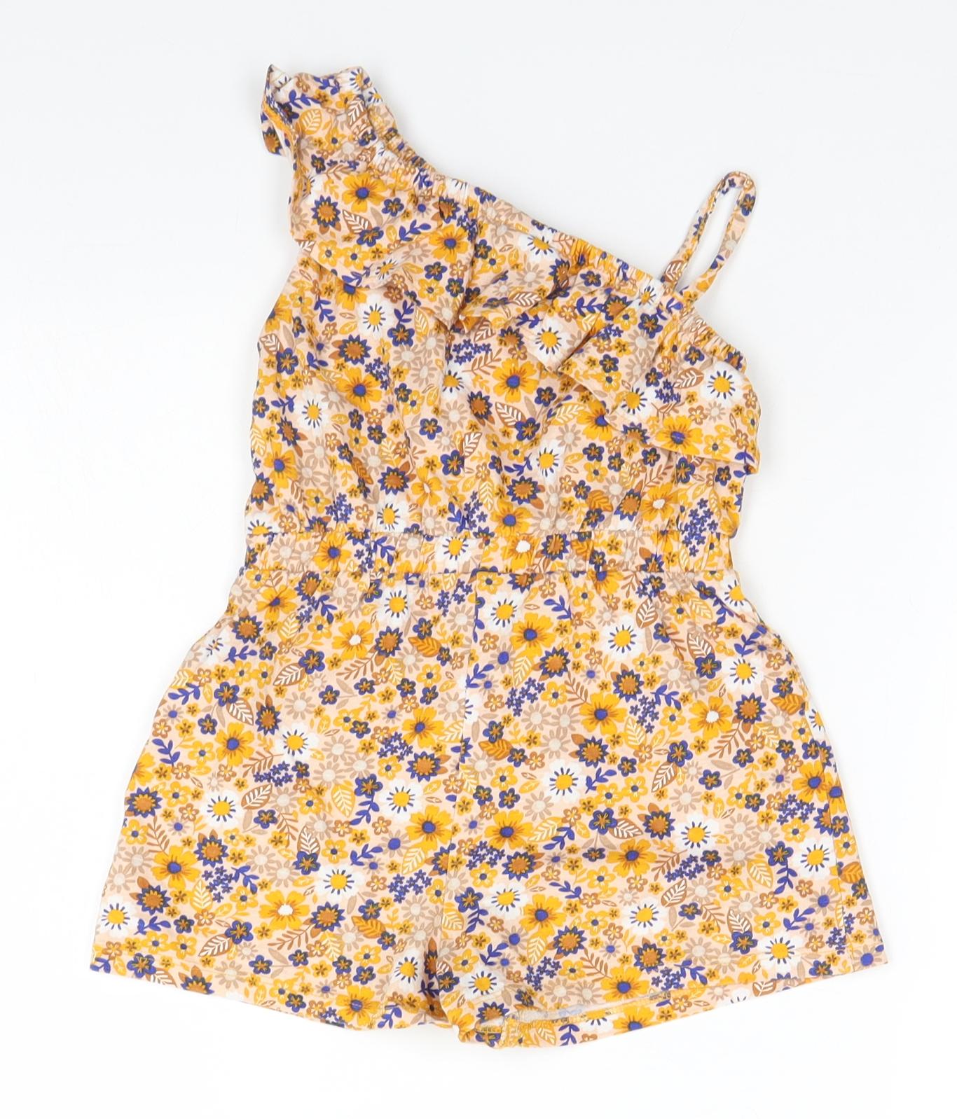 TU Girls Orange Floral  Jumpsuit One-Piece Size 3-4 Years