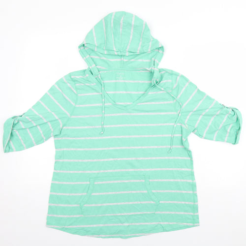 Sonoma Mens Green Striped  Pullover Hoodie Size L