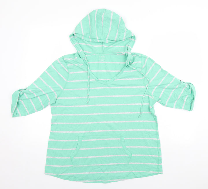 Sonoma Mens Green Striped Pullover Hoodie Size L
