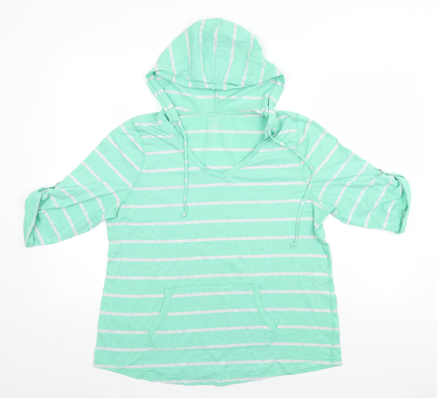 Sonoma Mens Green Striped  Pullover Hoodie Size L