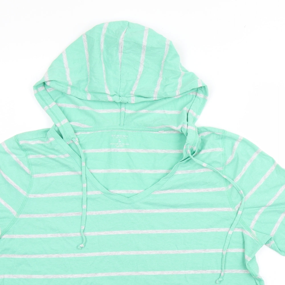 Sonoma Mens Green Striped  Pullover Hoodie Size L