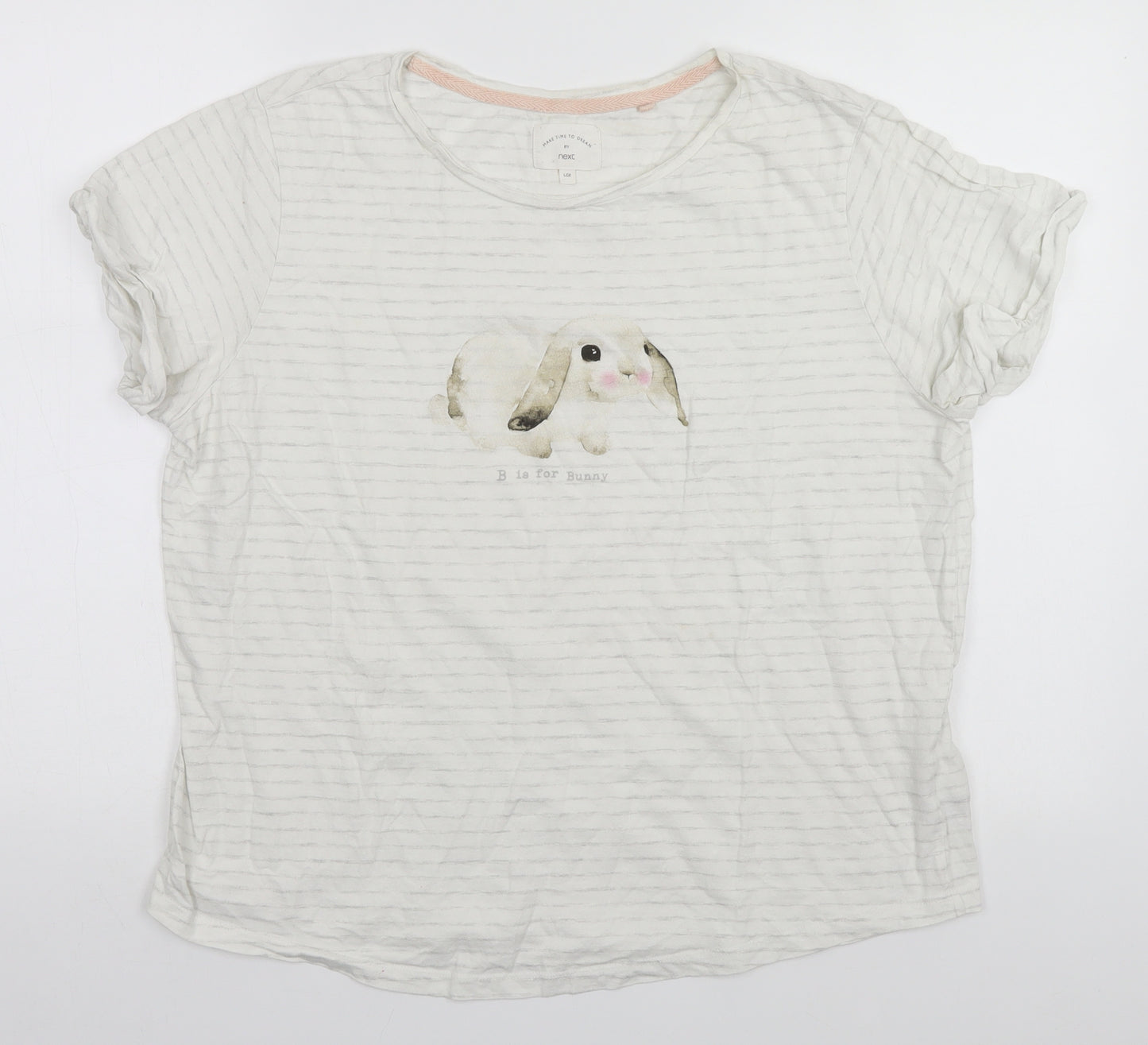 NEXT Womens White Striped  Top Pyjama Top Size 16  - B is for Bunny
