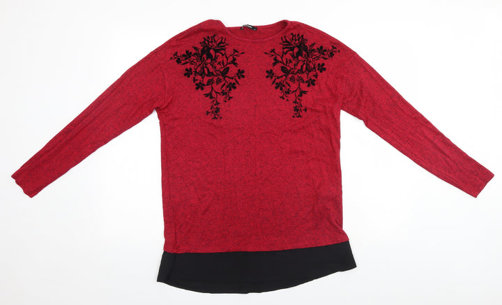 LC Waikiki Womens Red Floral  Basic T-Shirt Size M