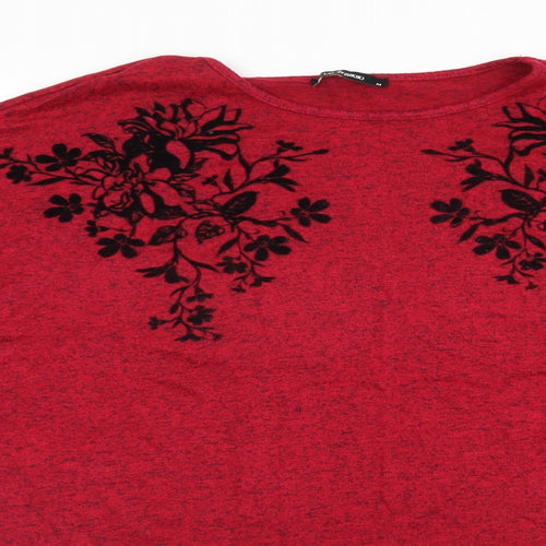LC Waikiki Womens Red Floral  Basic T-Shirt Size M