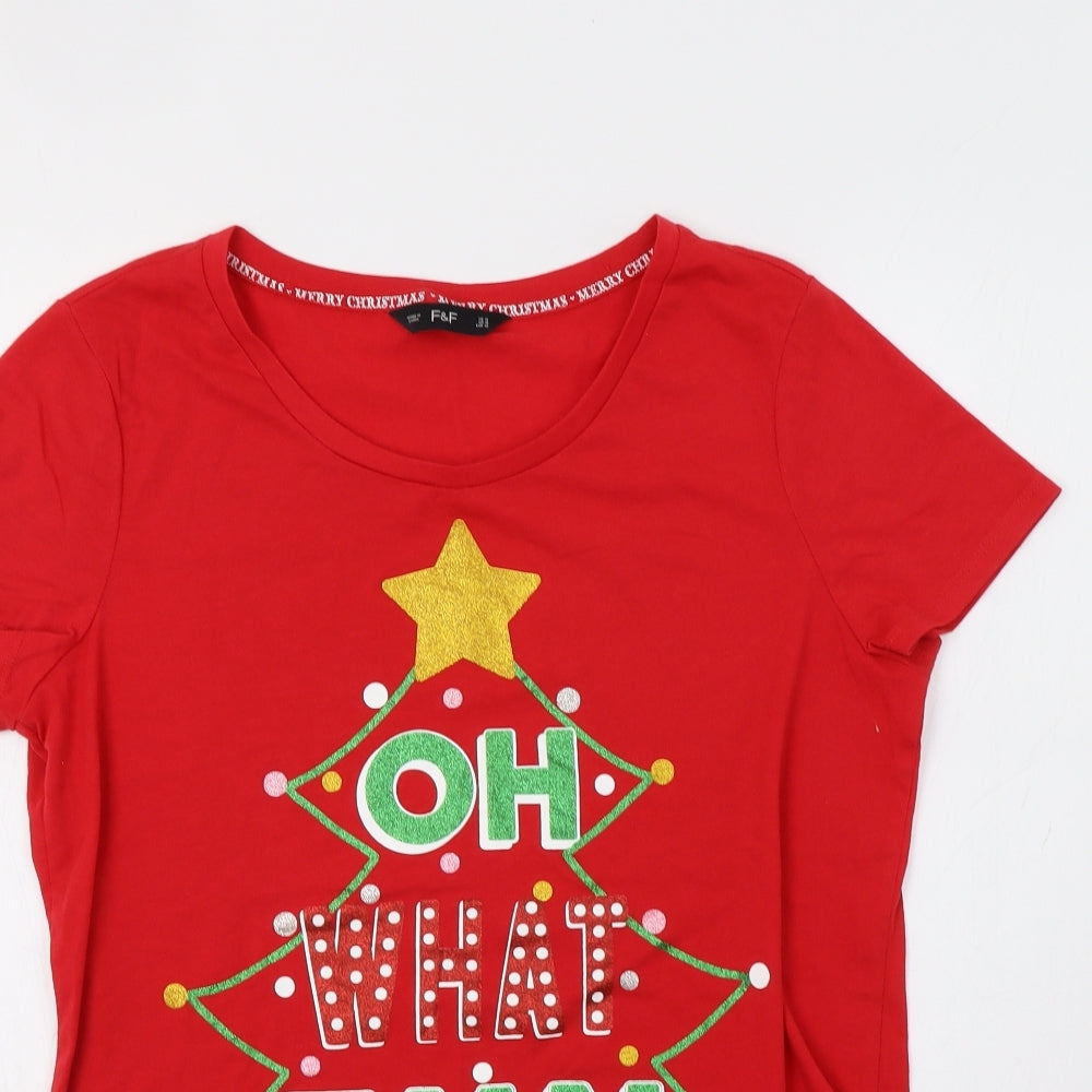 F&F Womens Red   Basic T-Shirt Size 14  - Christmas Top