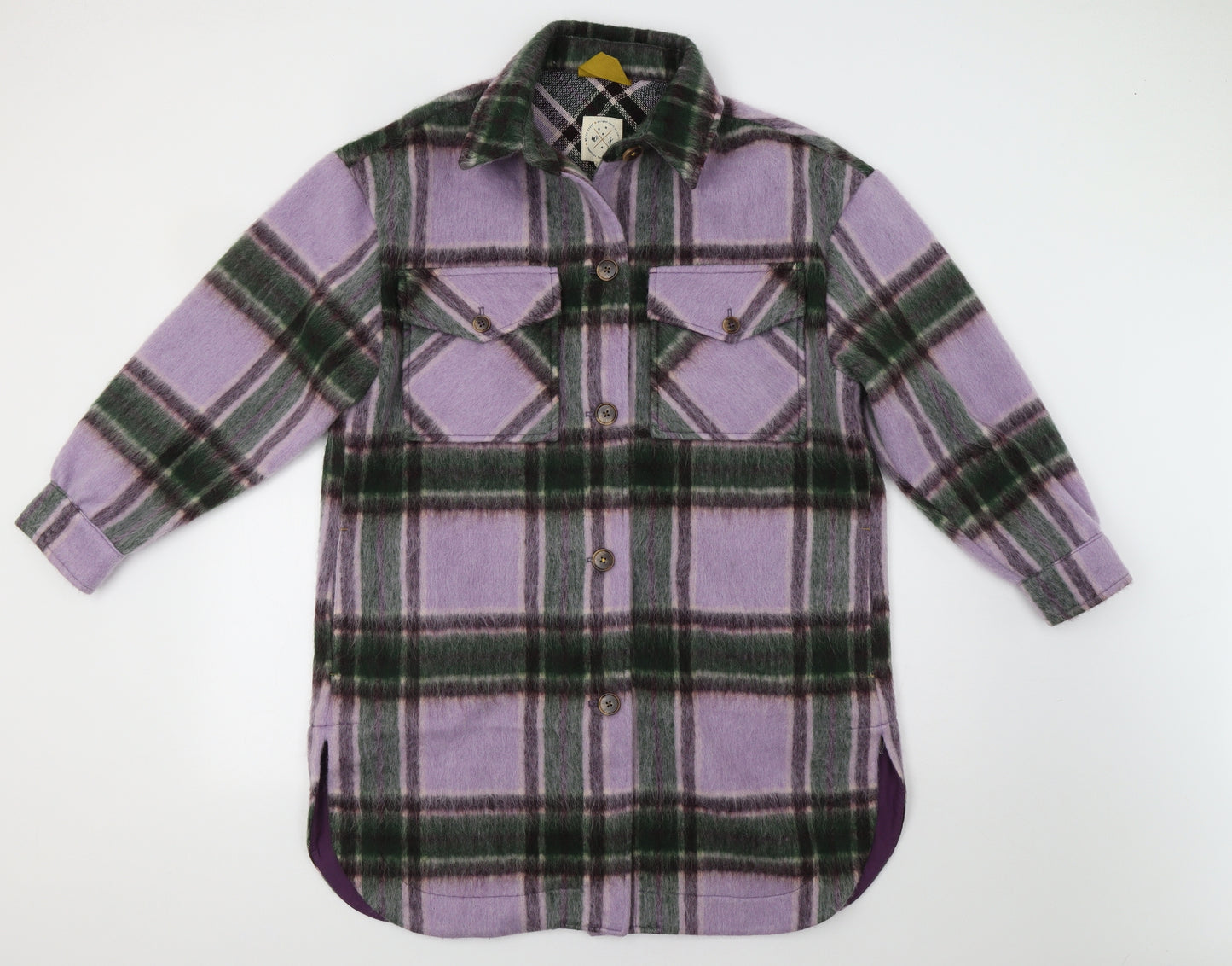 White Stuff Womens Purple Check  Overcoat Coatigan Size 12