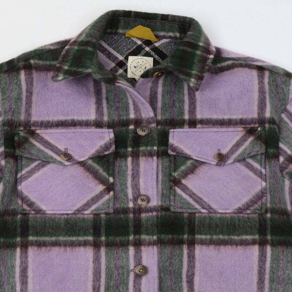 White Stuff Womens Purple Check  Overcoat Coatigan Size 12