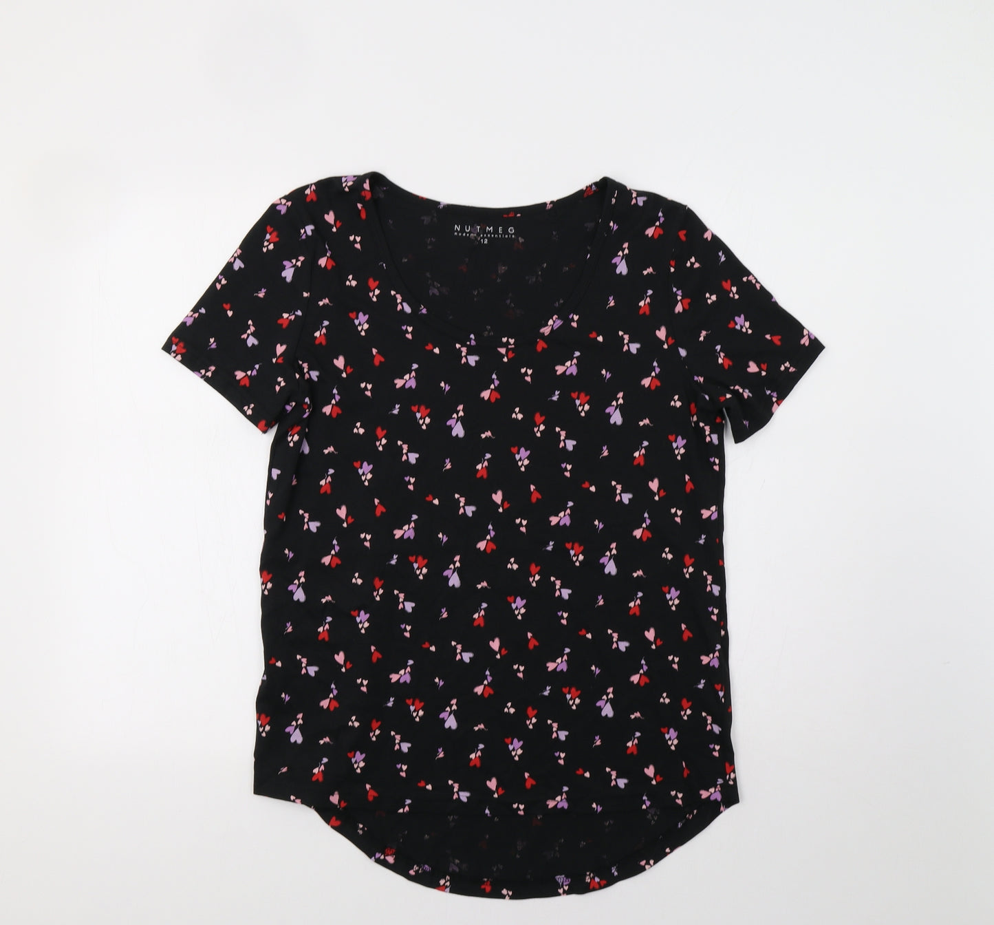 Nutmeg Womens Black   Basic T-Shirt Size 12  - Heart Print
