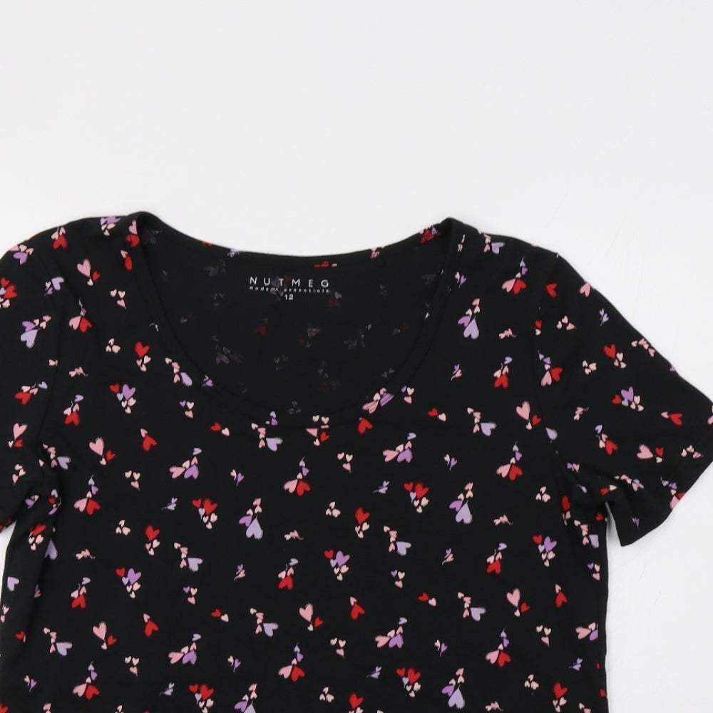Nutmeg Womens Black   Basic T-Shirt Size 12  - Heart Print