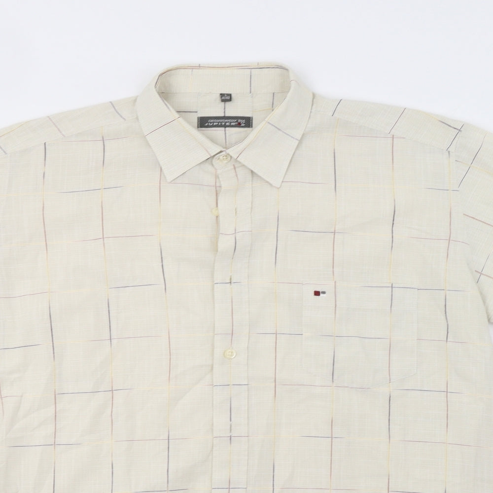 Jupiter Mens Beige Check   Button-Up Size L