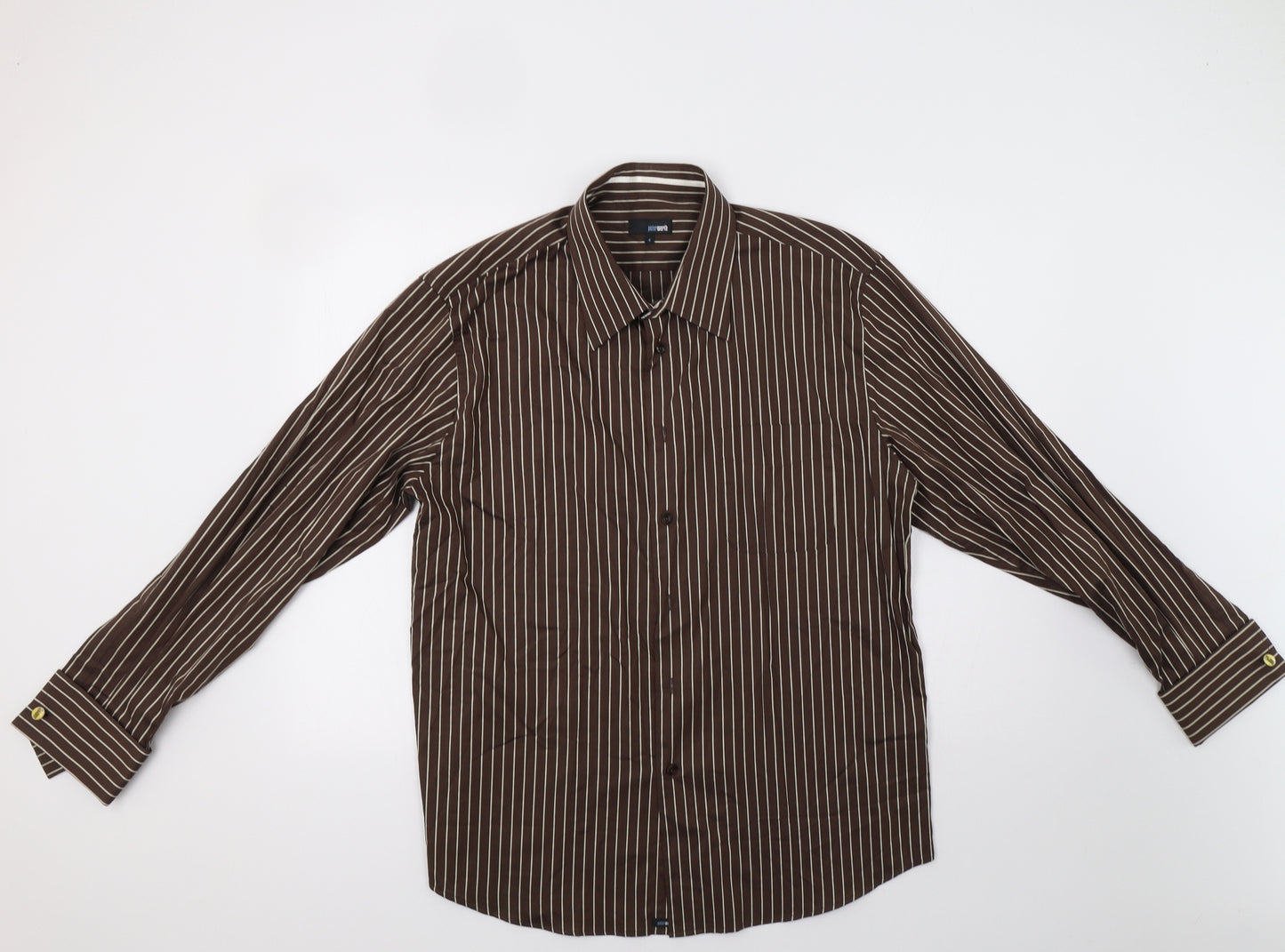 Peter Werth Mens Brown Striped   Dress Shirt Size L