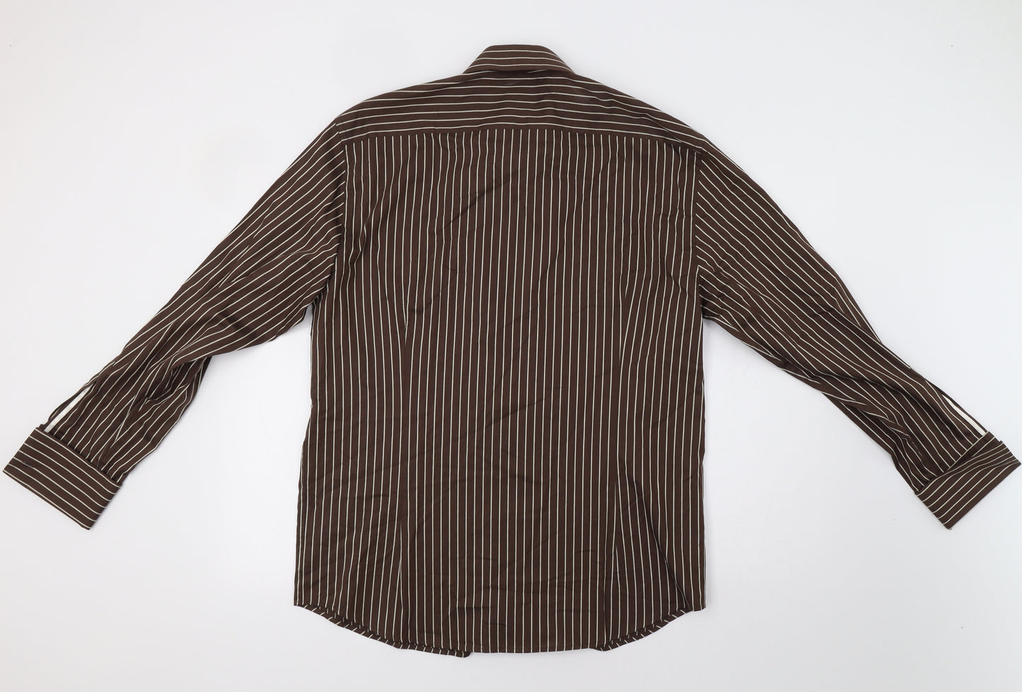 Peter Werth Mens Brown Striped   Dress Shirt Size L
