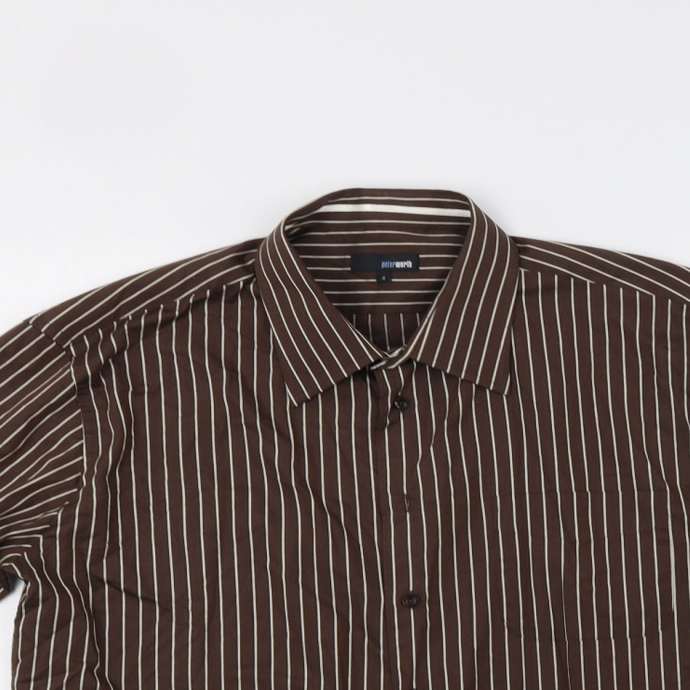 Peter Werth Mens Brown Striped   Dress Shirt Size L