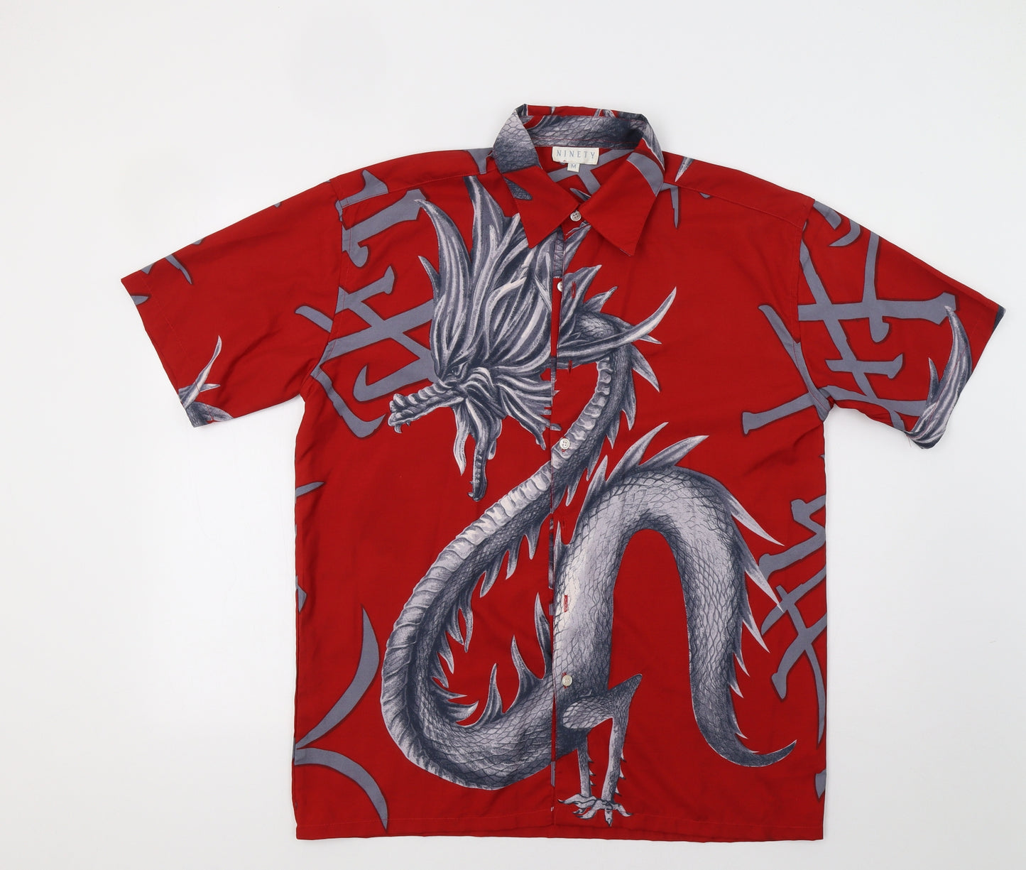 Ninety Mens Red    Button-Up Size M  - Dragon