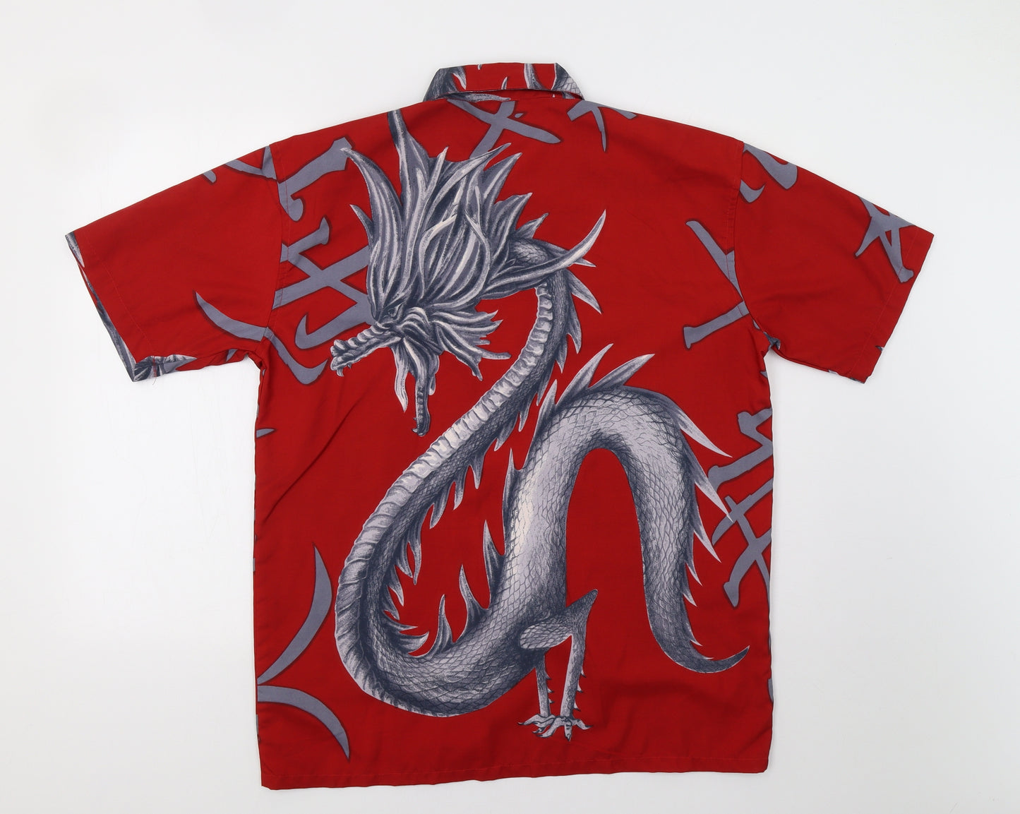 Ninety Mens Red    Button-Up Size M  - Dragon