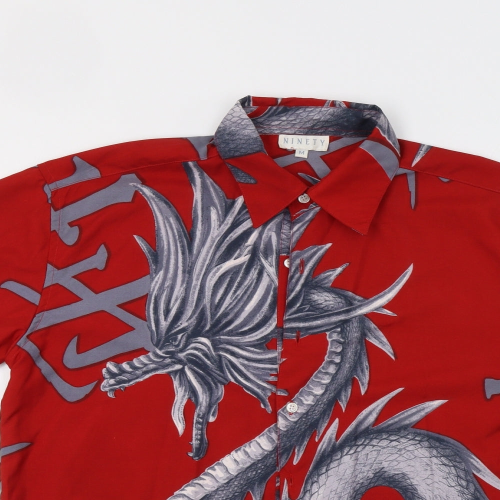 Ninety Mens Red    Button-Up Size M  - Dragon