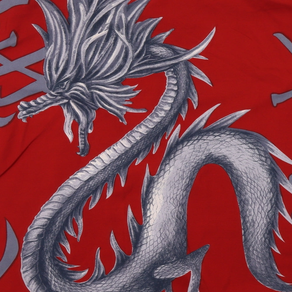 Ninety Mens Red    Button-Up Size M  - Dragon