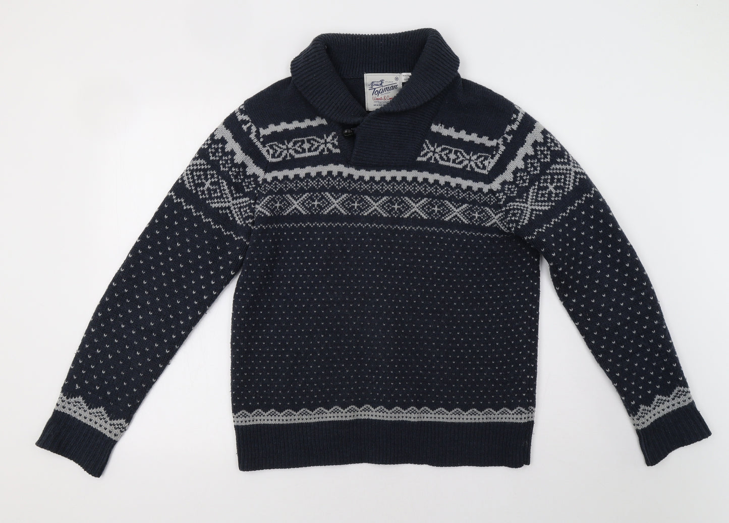 Topman Mens Blue Fair Isle  Pullover Jumper Size M