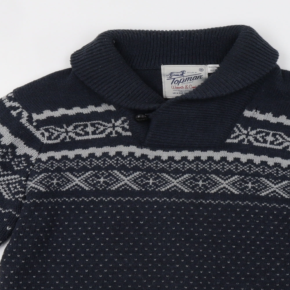 Topman Mens Blue Fair Isle  Pullover Jumper Size M