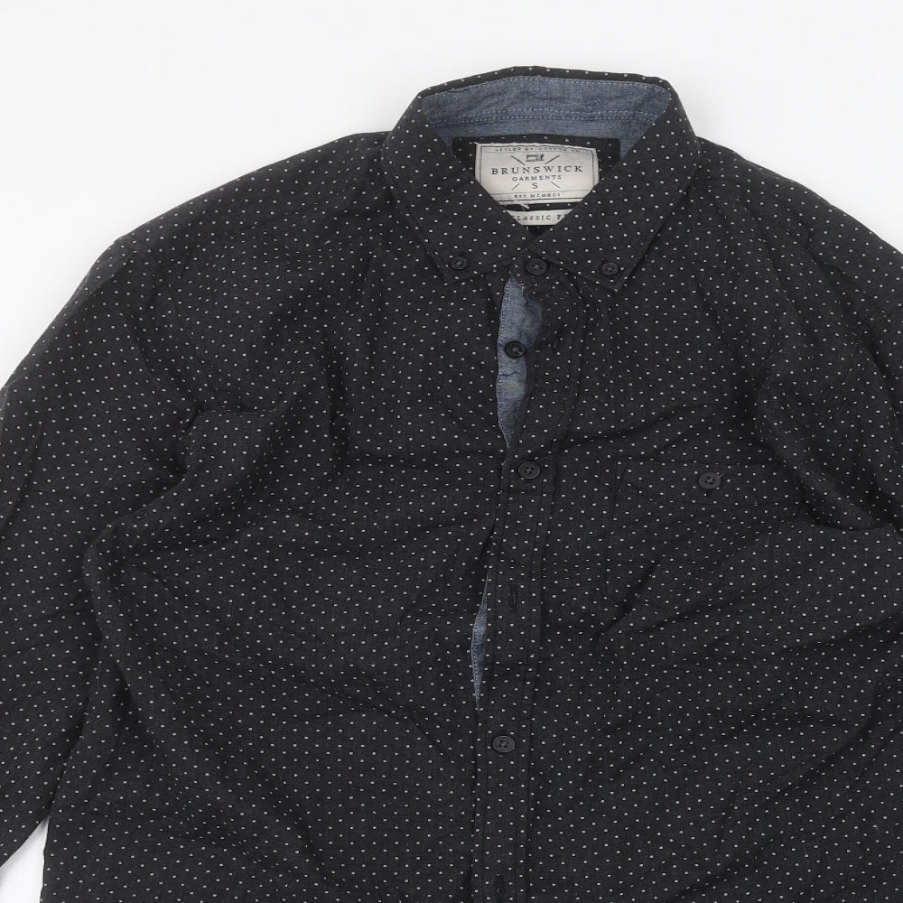 Brunswick Mens Black Polka Dot   Dress Shirt Size S