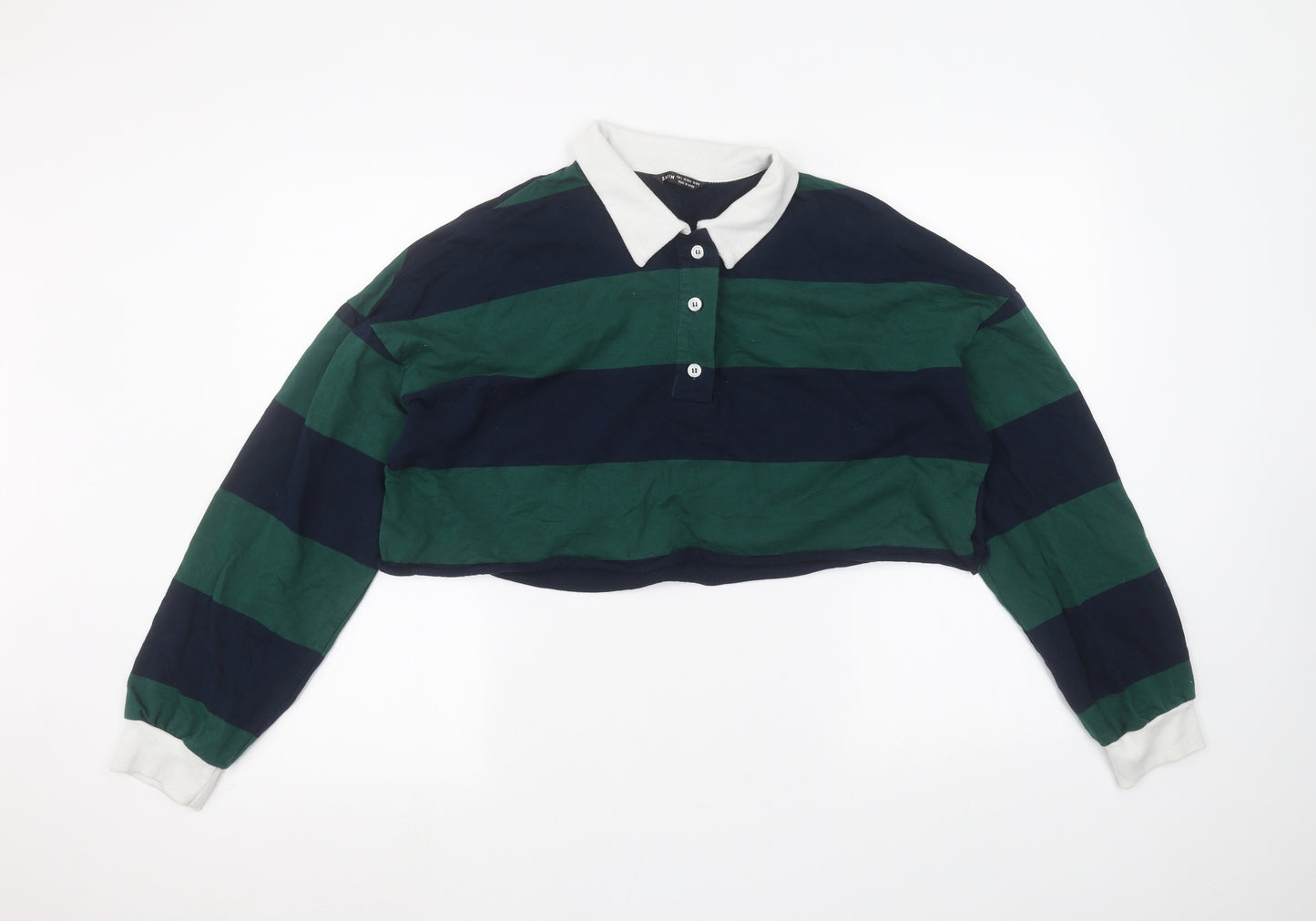 SheIn Womens Green Striped  Cropped Polo Size L