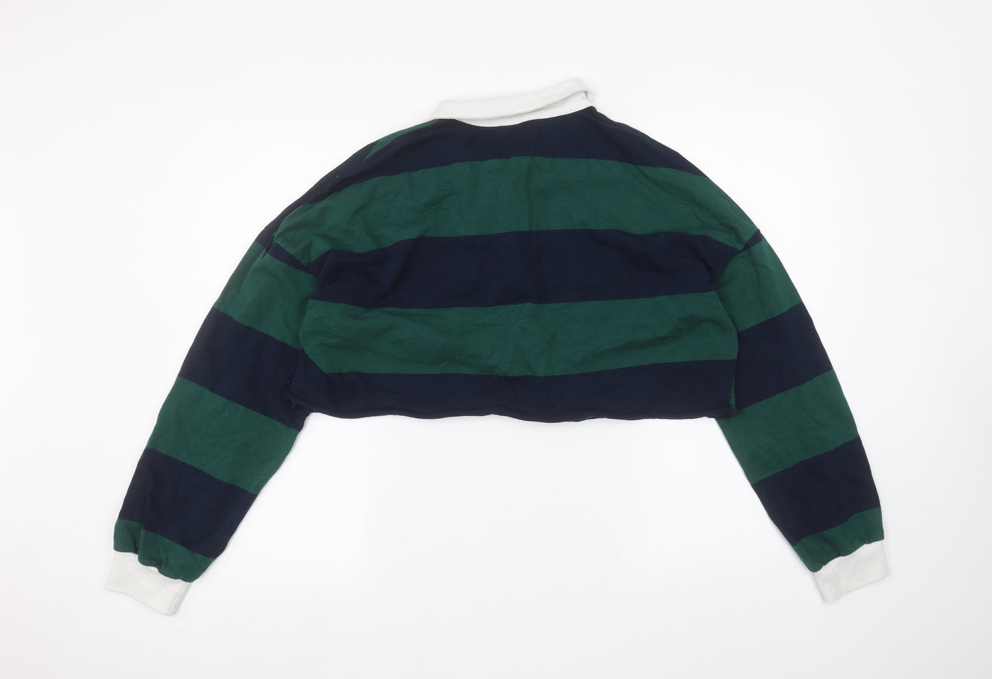 SheIn Womens Green Striped  Cropped Polo Size L