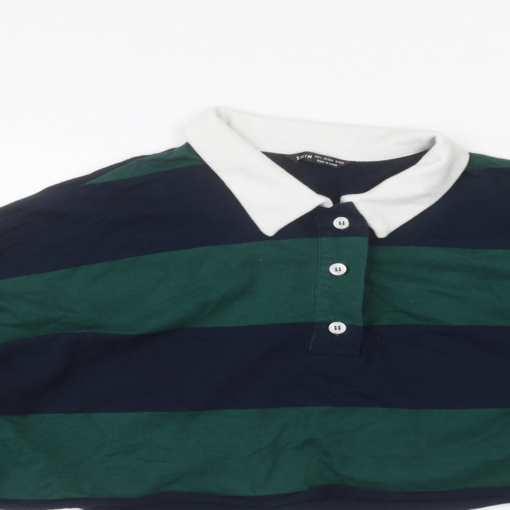 SheIn Womens Green Striped  Cropped Polo Size L