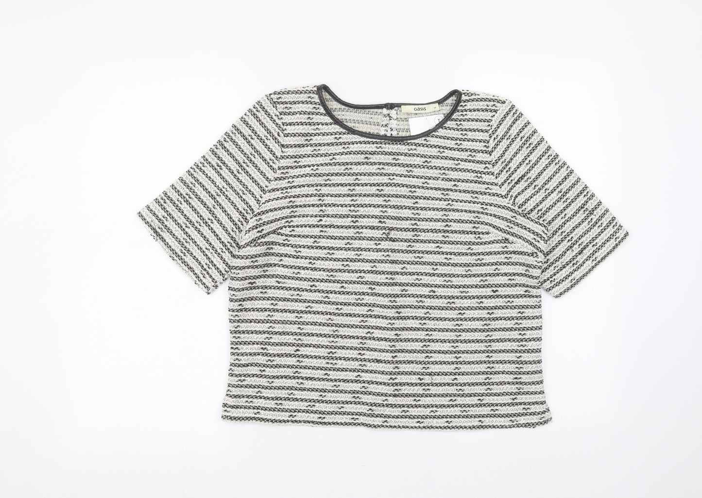 Oasis Womens White Striped  Basic T-Shirt Size M
