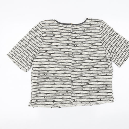 Oasis Womens White Striped  Basic T-Shirt Size M