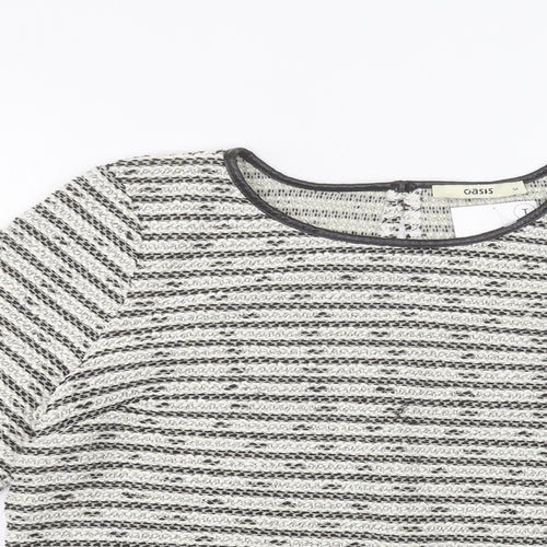 Oasis Womens White Striped  Basic T-Shirt Size M