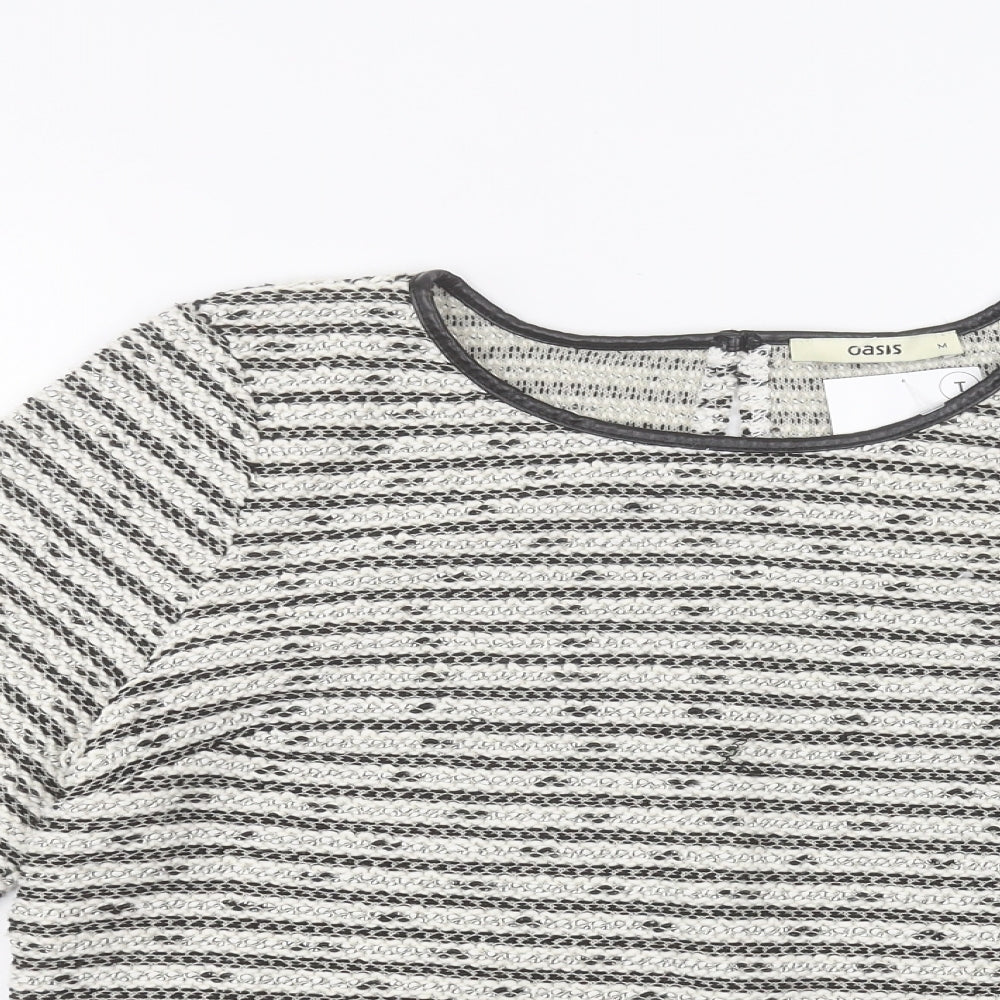 Oasis Womens White Striped  Basic T-Shirt Size M