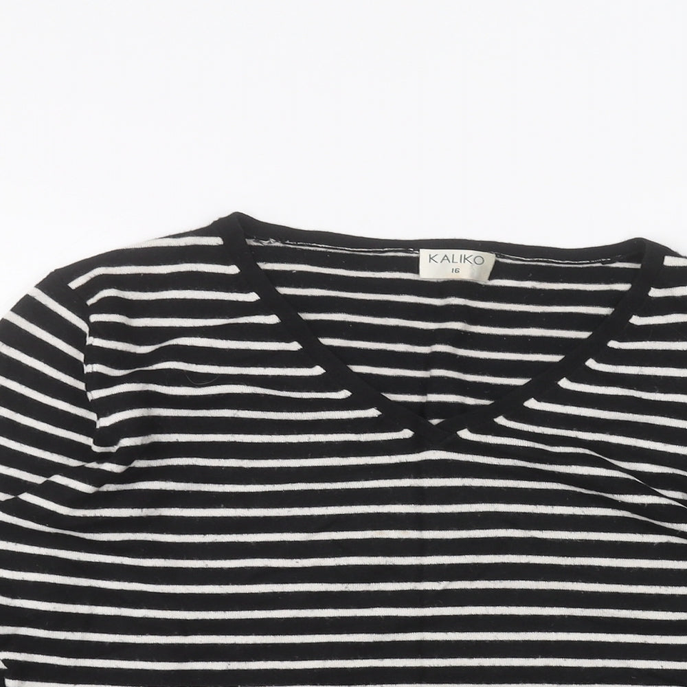 Kaliko Womens Black Striped  Basic T-Shirt Size 16