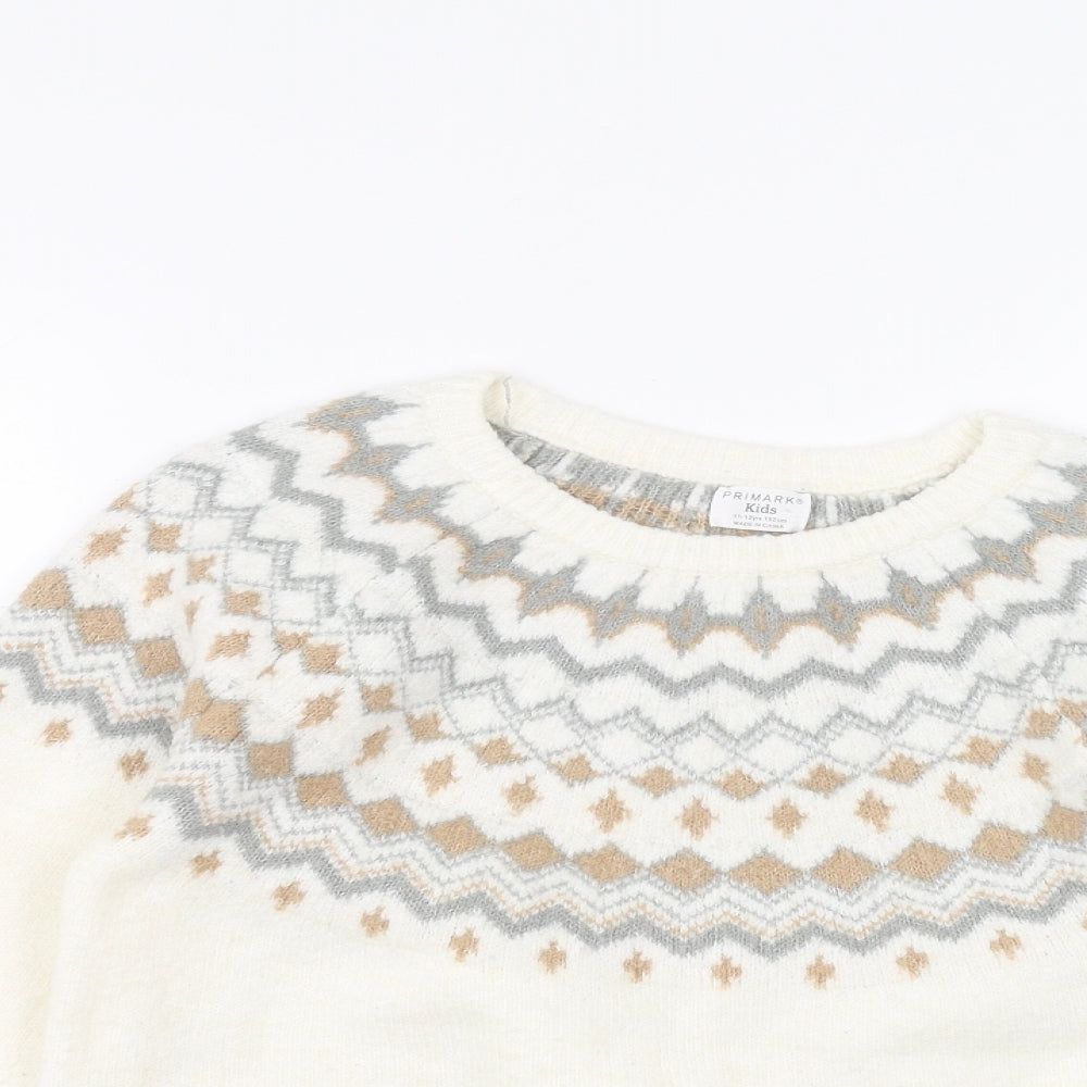 Primark Girls White   Pullover Jumper Size 11-12 Years