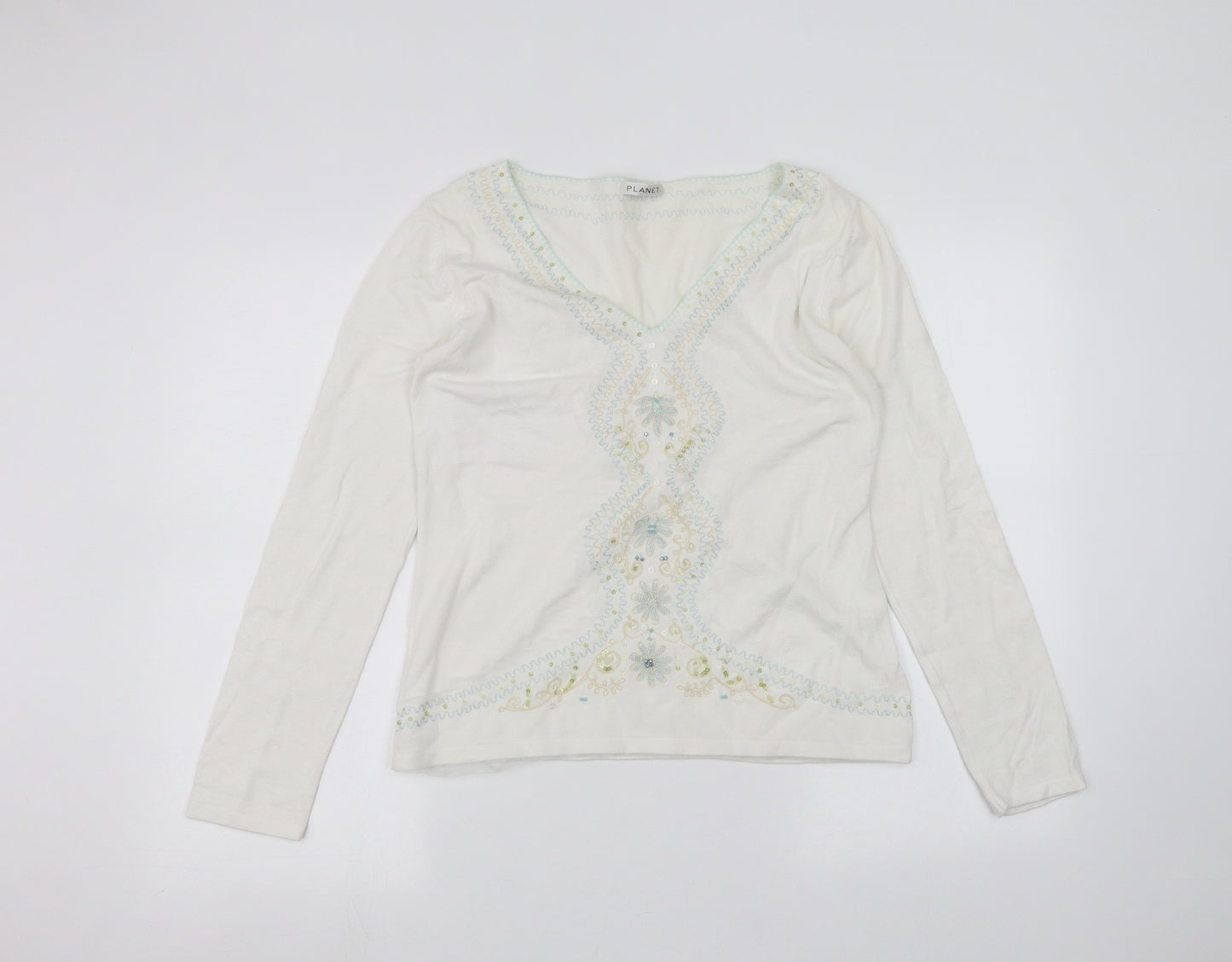planet Womens White   Pullover Jumper Size M