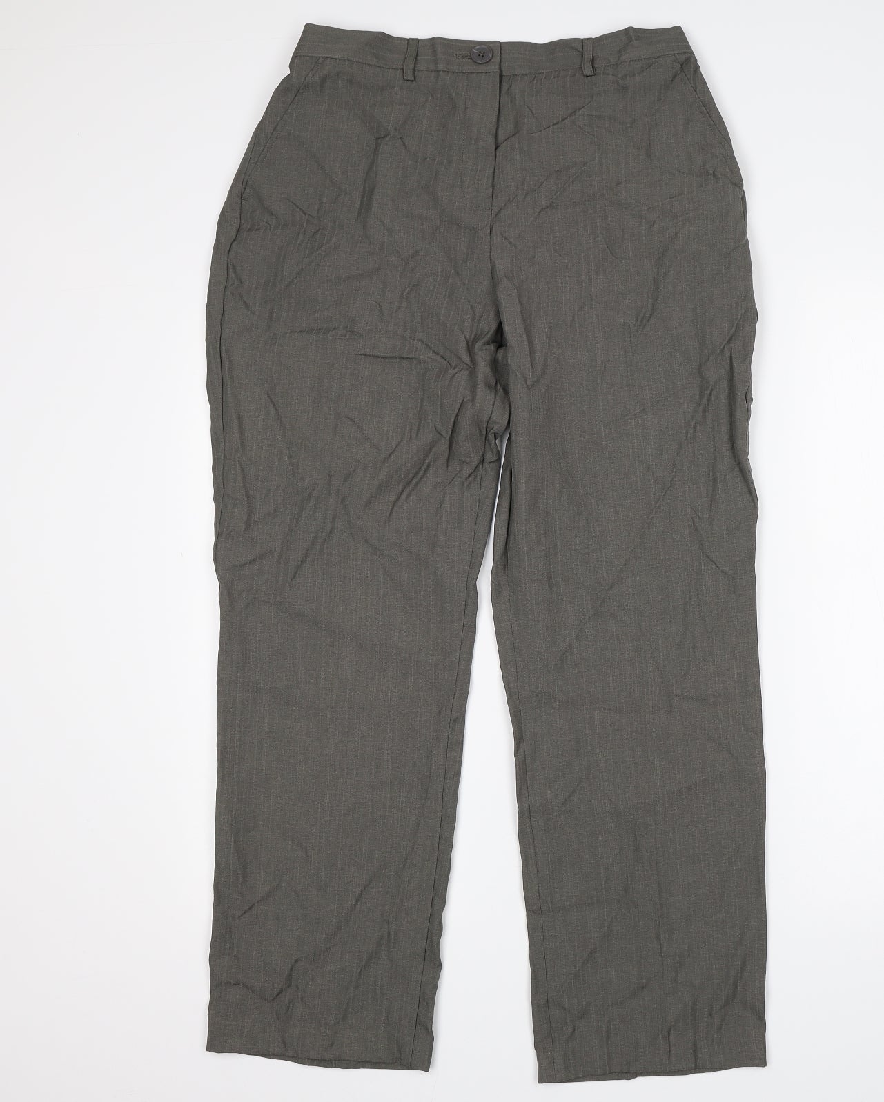 M&S Womens Grey Striped  Trousers  Size 14 L27 in