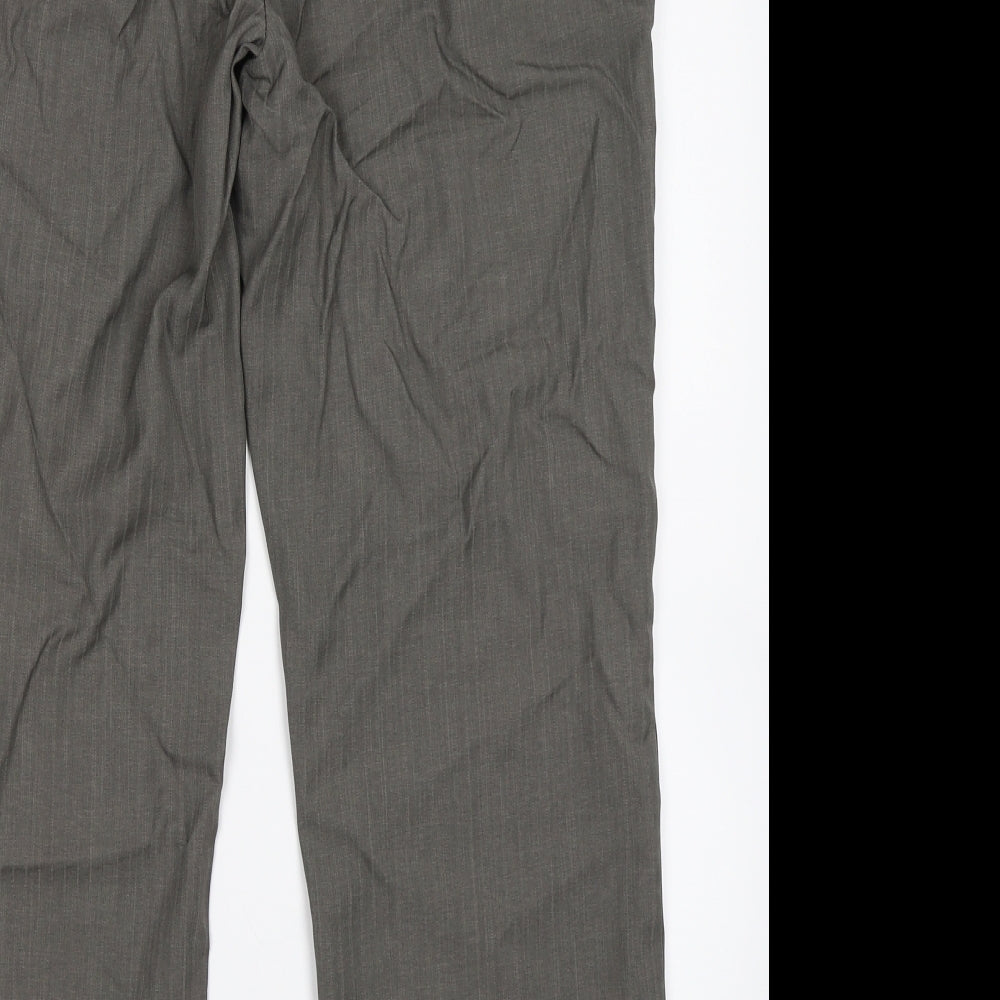 M&S Womens Grey Striped  Trousers  Size 14 L27 in